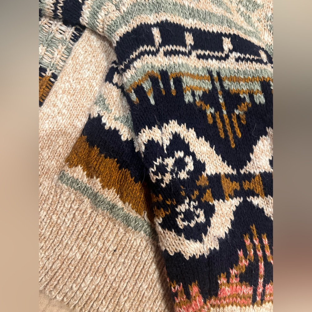 LL Bean Woman's Small Petite Cotton Ragg Sweater Open Cardigan Fair Isle 508193 - Picture 8 of 15